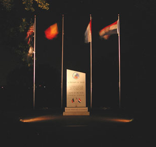 Night, front view with flags